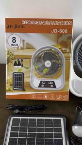 JD jieDi JD-608 8 Inch Rechargeable Solar Fan with Solar Panel Control Buttons and Display