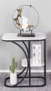 Kệ bàn góc Sofa phòng khách 2 mặt đá chữ nhật chân kim loại sơn tĩnh điện BG-10 sang trọng hiện đại