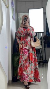 LC1614 Premium Oversized Dress Tipis Floral Fashion Retro Terbaru