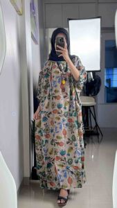 LC2093 Premium Jumbo Dress Tipis Lengan Pendek Motif Bunga Abstrak Fashion Retro Terbaru