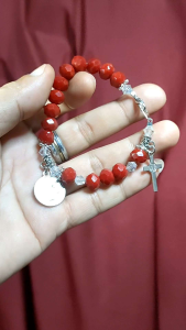 St. Benedict Bloody Red Crystal Rosary Bracelet with a Free Boxes