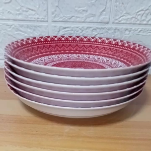 SET FOR 6 PIECES CERAMIC BOHO RED FRUIT PLATE SIZE 8 INCHES