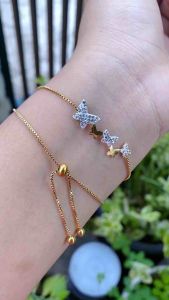 Gelang Tangan Serut Wanita Butterfly Mata Timbul Titanium Gold Perhiasan Cantik cxb0110
