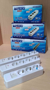 1 kotak 6 pc Matsuka stop kontak arde 3 lubang plus switch saklar terminal kuningan