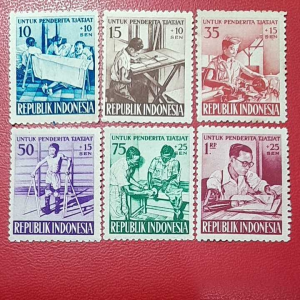 Prangko Indonesia klasik Koleksi Kuno 6 Pcs Seri Penderita cacat Tahun 1957 UN USED
