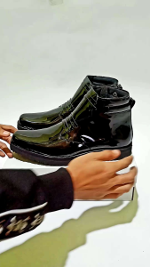 Sepatu PDH Pria Kulit Sapi Hitam TNI Polri Security Model Tali Mati