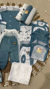 paket lengkap perlengkapan bayi baru lahir 50pcs biru denim SNI