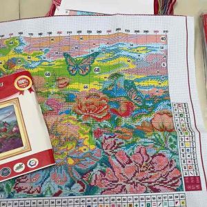 Tranh thêu kín Hoa mẫu đơn VS8078 kích thước 45 x 82 cm
