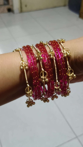 Gold plated Bangles with danglings (8 nos)(can use along rain drop glass bangles)