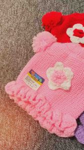 Topi Kupluk Rajut Bayi Polos Model Pompom BUNGA Perempuan keren Usia 0-12 Bulan Trendy DM Baby