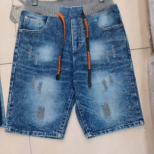 celana jeans pria pendek sobek karet pinggang tebaru 2024 celana denim pendek distro