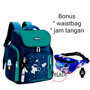 Tas Ransel Anak Laki-laki Astronot Tas Ransel Anak Free Waistbag dan Jam Tangan Tas Anak