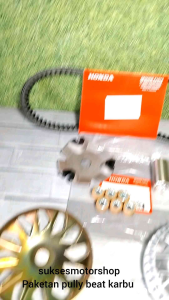 Paketan Puli Pully Poli Pulley Only + Rumah Roller Assy + Vanbelt Fanbel + Kipas Roller Honda Beat Scoopy Spacy Karbu