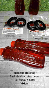 Seal Shock Haluan Depan Set 2pc + Sill Tutup Debu Abu + Oli Oil Shock 4botol Yamaha Vixion Old New Scorpio R15 Old