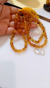ก-5 สร้อยคอประคํา108 พุทธคุณ อำพันพม่าแท้100% Size 7.6mm หนัก 24.4g