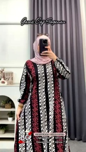 Gamis sogan ld 120 motif elegant batik cap Pekalongan rayon tebal lengan karet