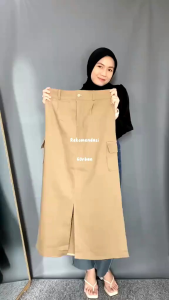 Rok Cargo Belah Depan Skirt Korean Style Wanita Kekinian - Rok Cargo Hitam