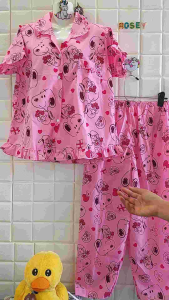 ชู่น้ำหน้า โมเดลแขนสั้นผ้าอองฟอง Free Size ชุดนอนขายาวแขนสั้นผ้าอองฟอง