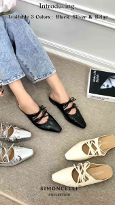 Simoncelli Sandal Wanita Flat | Sandal Mules Tali | Sandal Kerja | Sandal Silver | Sandal Wanita Kekinian | Sandal Korea 601