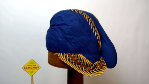 BLANGKON JOGJA MATARAM HALUS BIRU MOTIF SAMURAI KUNING