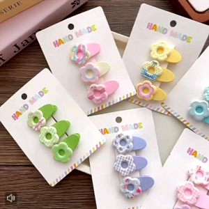 [Ready Stock现货]❗️Kids Korean🍬Hair Clip (3pc/set)💟3个装韩版甜美糖果儿童发夹#百搭侧夹#格纹花朵发饰🏵