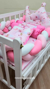 6in1 Baby Comforter Set Elegant Braided Bumper with Big Crown Pillow for Boys and Girls (Crib Not Included)