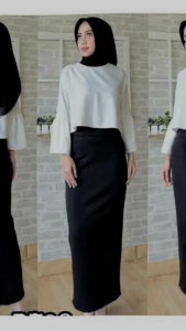 Stelan Rok Span Hitam Scuba Import Premium Basic Rok Hitam Atasan Putih