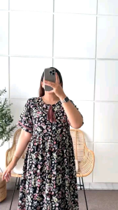 SELINA DRESS//DASTER ANNISA RAYON MOTIF BUNGA//DASTER TERBARU LENGAN PENDEK