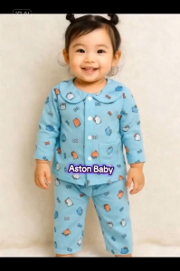 Setelan Piyama Bayi Perempuan Kancing Depan Katun Usia 6-18 Bulan Motif Karakter Kartun Lucu Helo Kity / Baju Tidur Bayi Cewek 6 12 Bulan / Piama Anak Perempuan 1 Tahun  / Aston Store