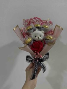 Bouquet Birthday Love Ferrero Rocher Rose Soap Flower Dried Baby Breath Mini Bear Jambak Bunga Hari Jadi Ferrero Rocher Bunga Sabun Ros Bunga Baby Breath Kering