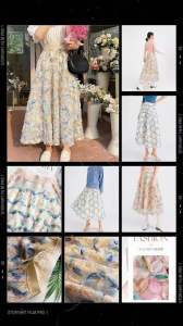 KIM กระโปรงผ้าลายดอกเกาหลี มีซับ เอวยางยืด 26-40 และ ยาว 33" สีกระเป๋า 2 ครั้งของอุปกรณ์