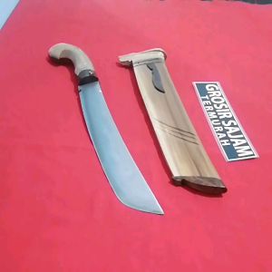 golok kebun baja per fulltang kayu jati natural