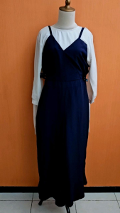 jumpsuit wanita biru tua navy SALE STOCK cewek L XL lengan panjang celana panjang cute