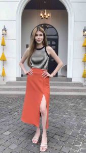 กระโปรงยาวเอวสูงผ่าหน้าผู้หญิง SunnyDee เอวสูงซิปข้าง S-XXL ดีไซน์สวยเรียบหรูน่ารัก สาวอวบใส่ได้ Lady Clothing  🌟✨🌟✨🌟