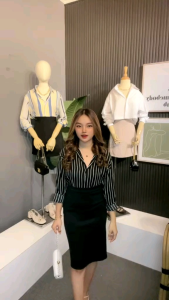 Kemeja Stripe Wanita Motif Garis Kemeja Salur Wanita Oversize LD 120 Kemeja Salur Wanita