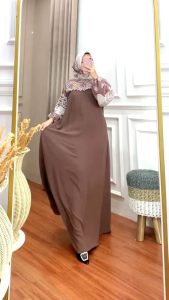 ARSYILA DRESS Gamis Set Hijab Pashmina Bahan Crinkle Mix Ceruty Motif Terbaru