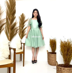 DRESS ORGANZA DEWASA PUFFY DRESS KOREAN STYLE