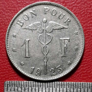 Koleksi koin kuno Belgia Lawas 1F Bon Pour 1923