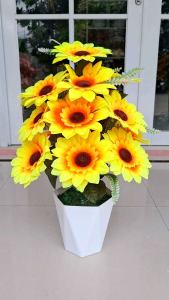 Buket bunga matahari artificial 18 kuntum dengan pot diamond