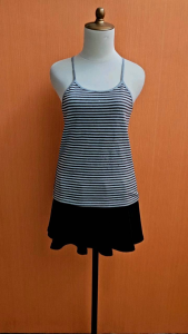 atasan tank top wanita coklat salur silver M cewek cute blouse santai tebal
