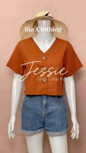 Jessie Croptop Vneck Button Blouse Korean Bkk Inspired Trendy Top Casual Outfit Medium to Semi Large