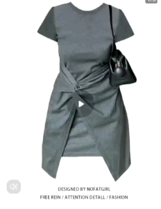 Casual summer temperament gray waist dress new style short sleeve round neck short skirt for women