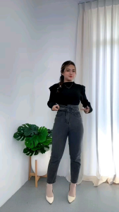 Celana Panjang Jeans Highwaist Boyfriend Wanita Import D46 HW Jeans Street Korea Pakaian Denim Baggy Fit Celana Wanita Aksesoris Tebal - Lazada