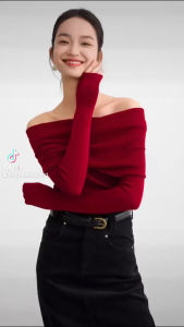 Elizabethgrosir1 Sabrina Neck Offshoulder Longsleeves Knit Import Premium Bahan knit import premium tebal lembut adem stretchy YT742