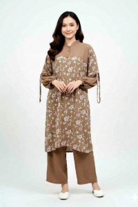 setelan tunik crinkle model terbaru/set long tunik Aleva/setelan tunik jumbo kombinasi