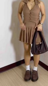 Morgan Pinstripe Vest Pleated Mini Dress  JUSTHIS CLOTHING