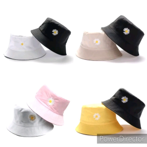 Topi Bucket Hat pria Wanita dua sisi Logo Bordiran Bunga trend Fashion hat women Ootd Wanita Dewasa K pop Korean Style Kekinian