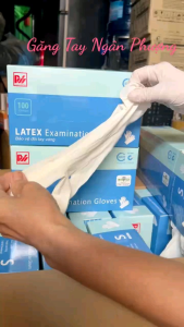 HỘP 100 CÁI Găng Tay Y Tế Cao Su Thiên Nhiên Latex CÓ BỘT Duy Hàng 5.0Gr Size XS-S-M-L Nha KhoaSpa