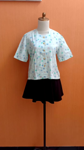 atasan wanita hijau biru muda motif bunga L XL vewek blouse lengan pendek santai