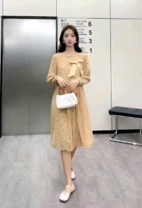 ●ECLAIRE● 003 Dress Mini Babydoll Ribbon Pita Lengan Panjang Longsleeves Katun Bordir Embroidered Embroidery Korea Kasual Casual Vintage Boho Bohemia Import 1807